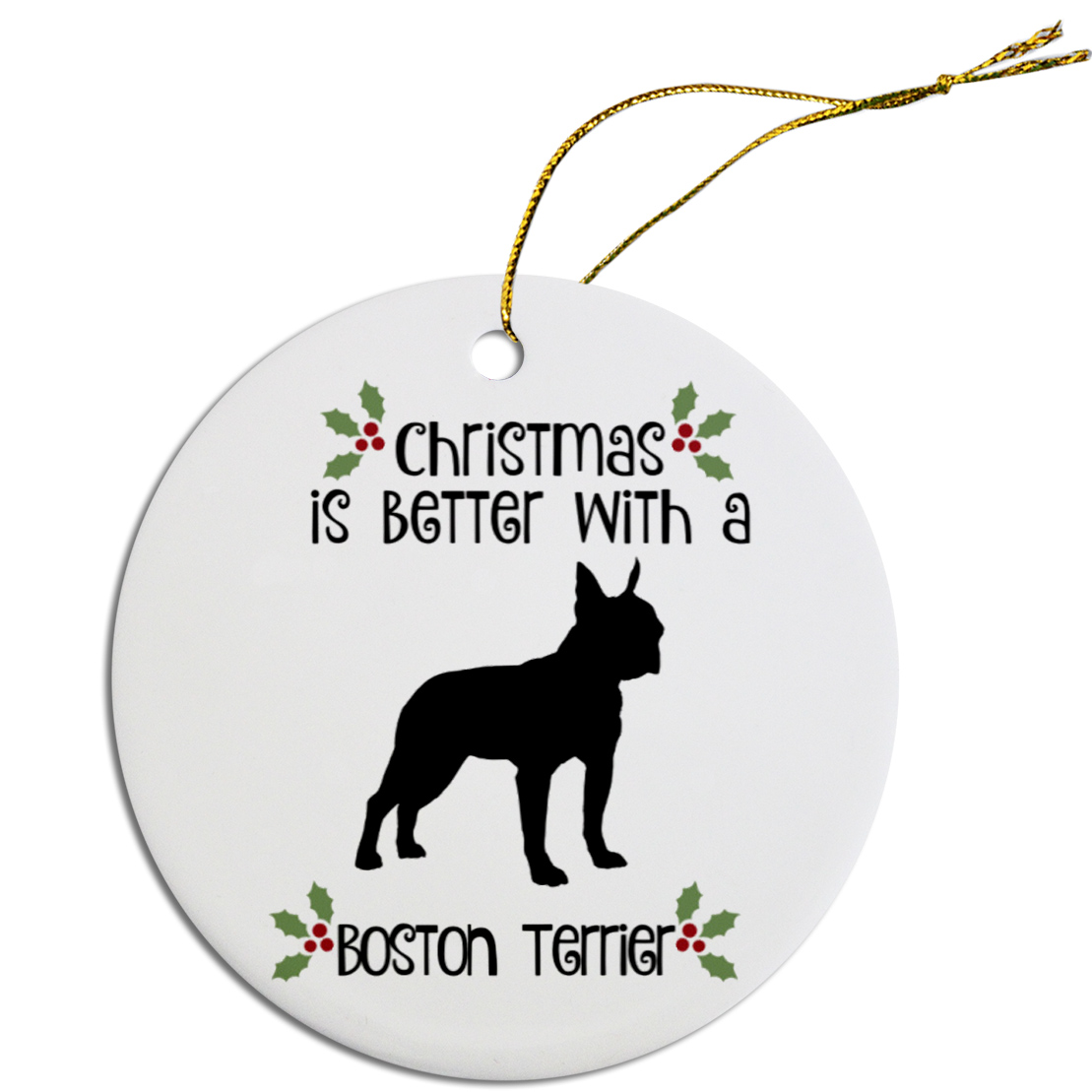 Breed Specific Round Christmas Ornament Boston Terrier